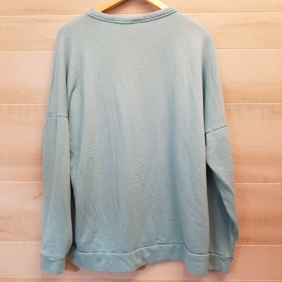 {M} PINK VS Mesh V Cutout Crew Pullover Baby Blue Sweatshirt - Picture 6 of 9